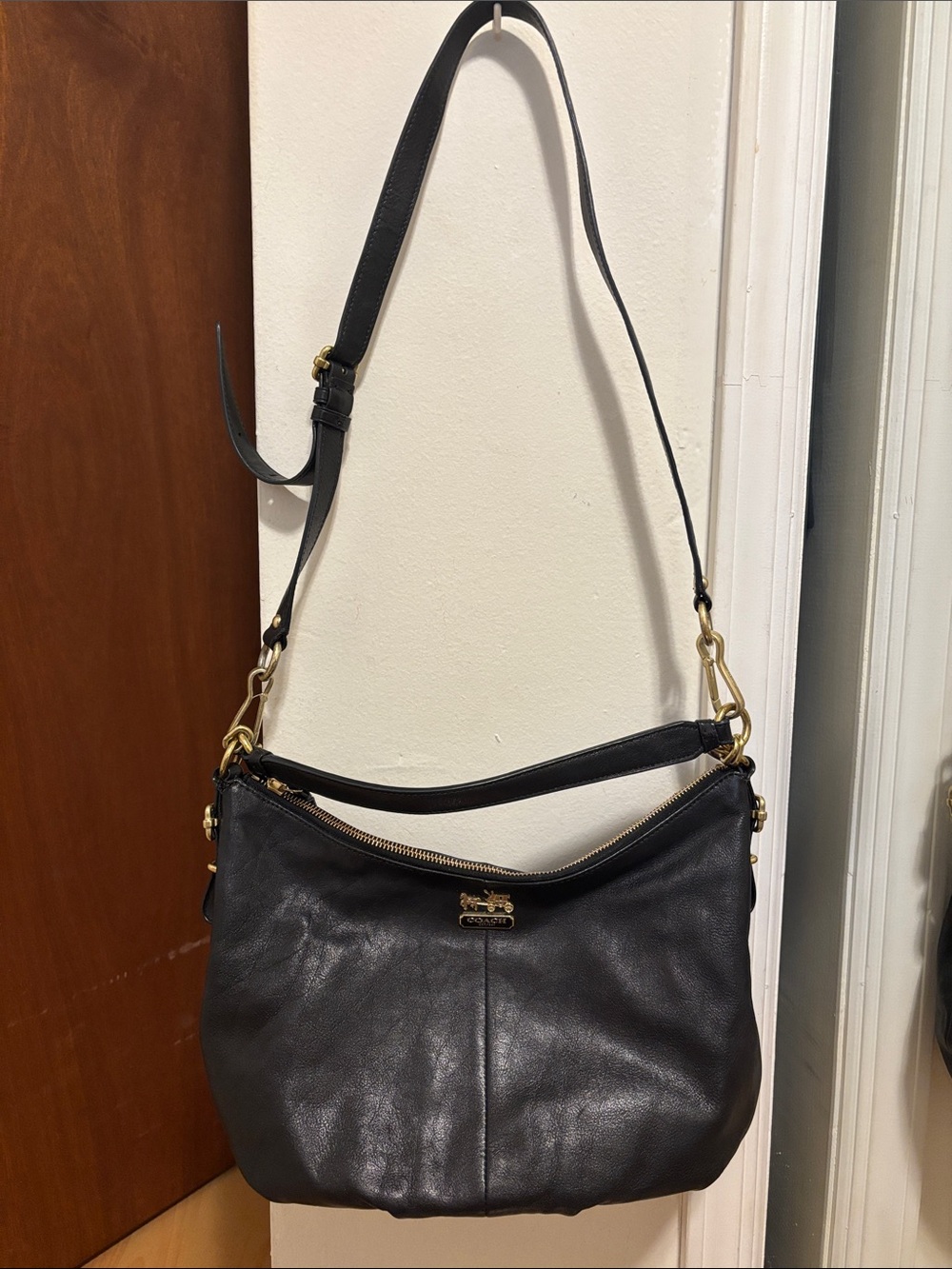 Coach Black Leather Hobo with Gold Hardware